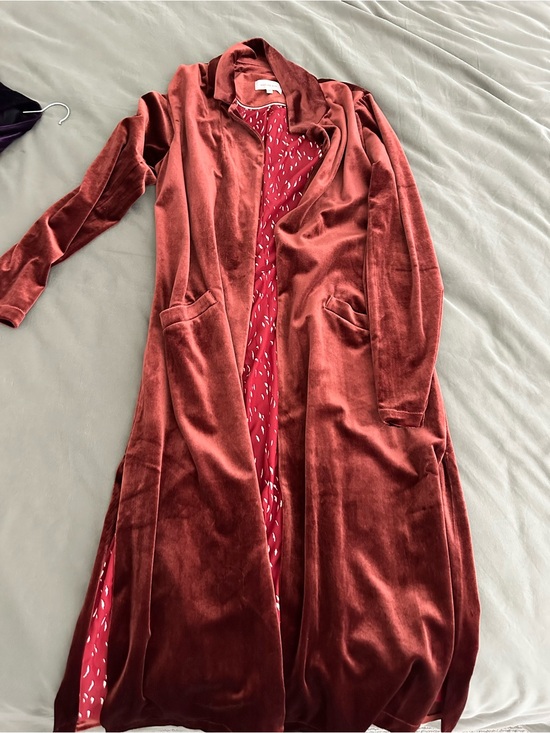 Skies Are Blue Jackets & Blazers - Skies Are Blue Rust Red / burnt orange Velvet Maxi Duster